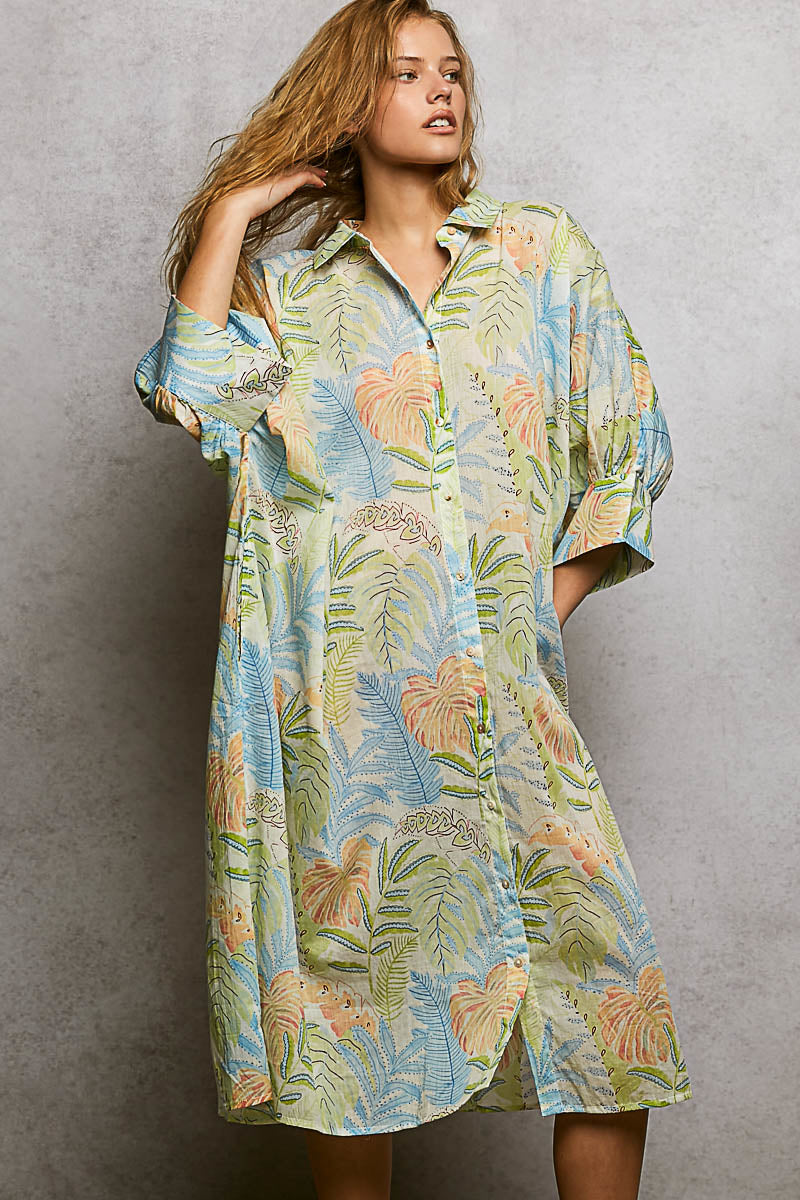 POL ボタニカル柄ロングシャツワンピース – Sunny Sunday Beach