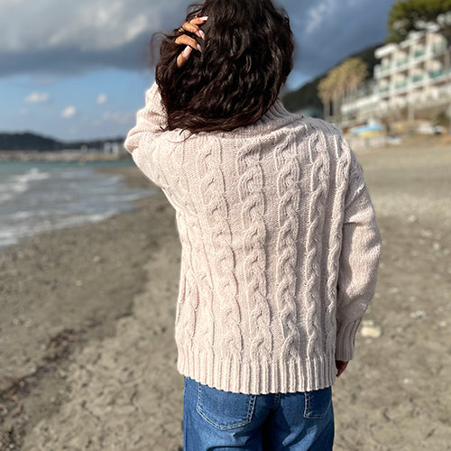【SALE】ハイネックケーブルニットセーター 60%OFF