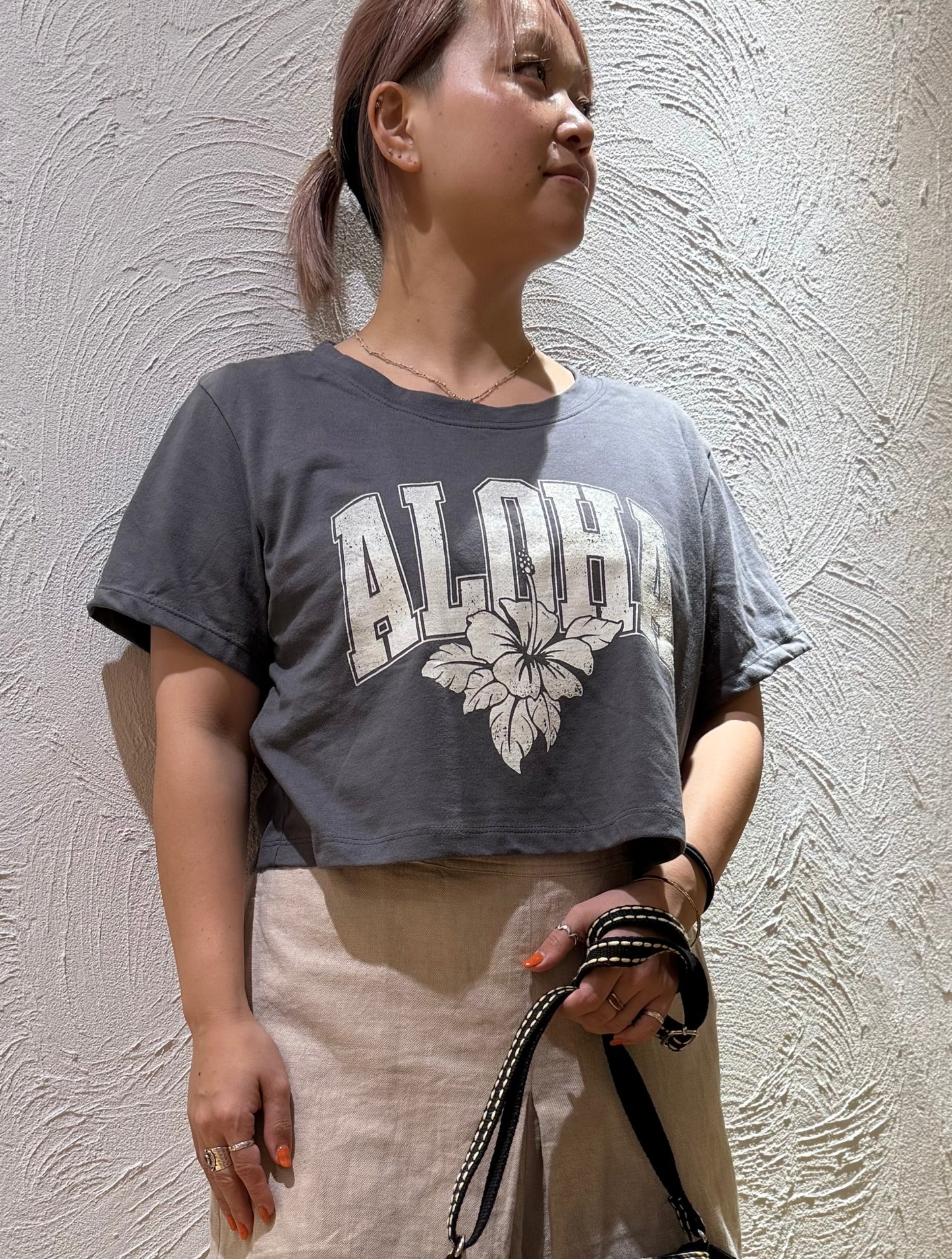 アロハ ハイビスカス ショート丈Tシャツ