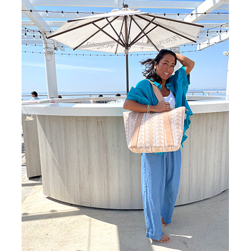 SunNSand ストロートート ジオ柄ベージュ