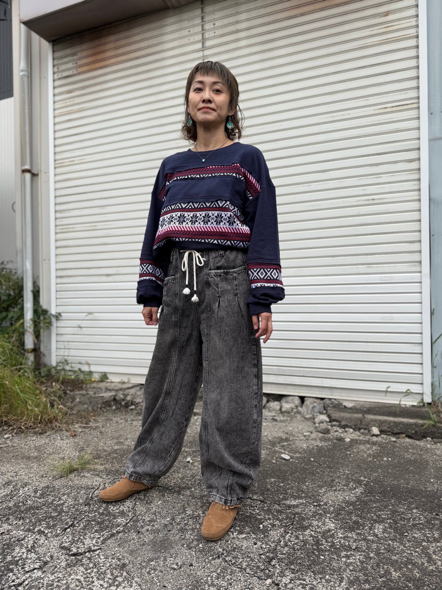 オーバーサイズ ジャガード柄ニットトップ
