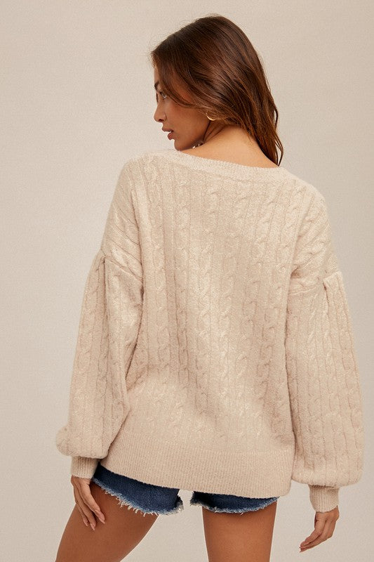【SALE】バルーンスリーブケーブルニットセーター 50%OFF