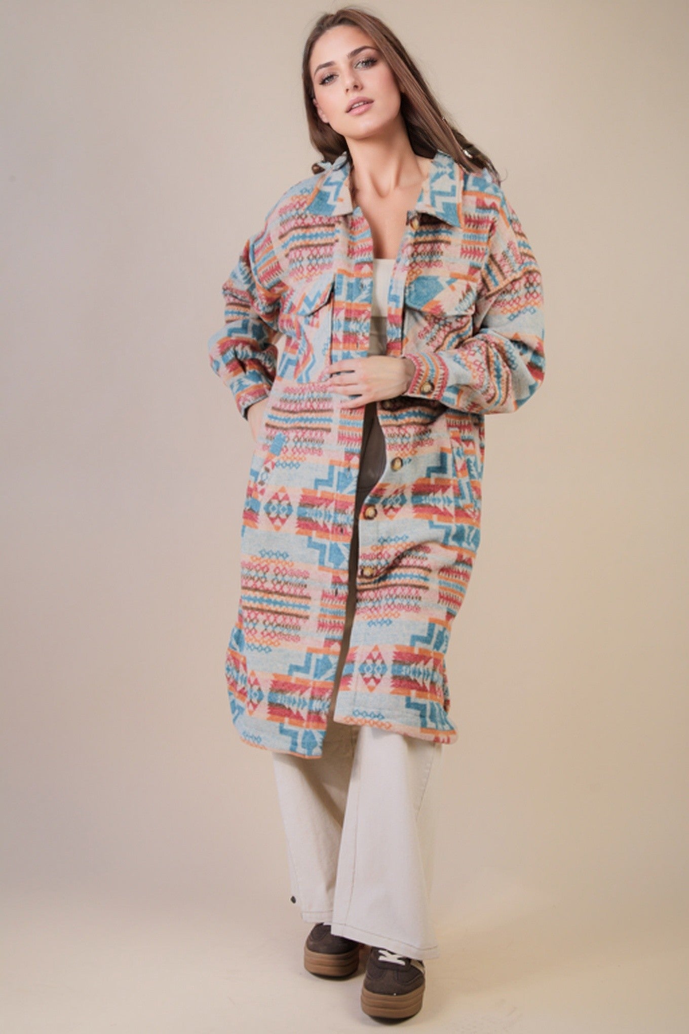 オルテガ柄 ロングシャケットコート