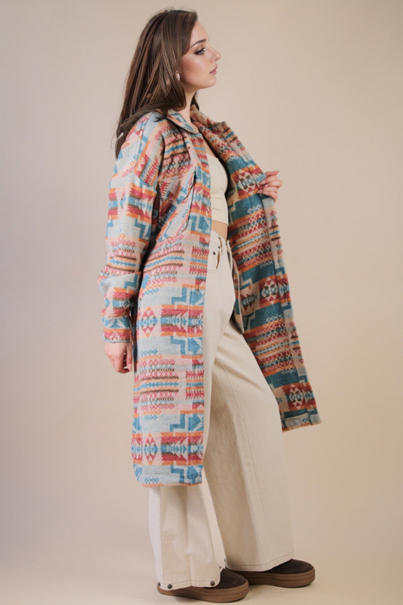 オルテガ柄 ロングシャケットコート