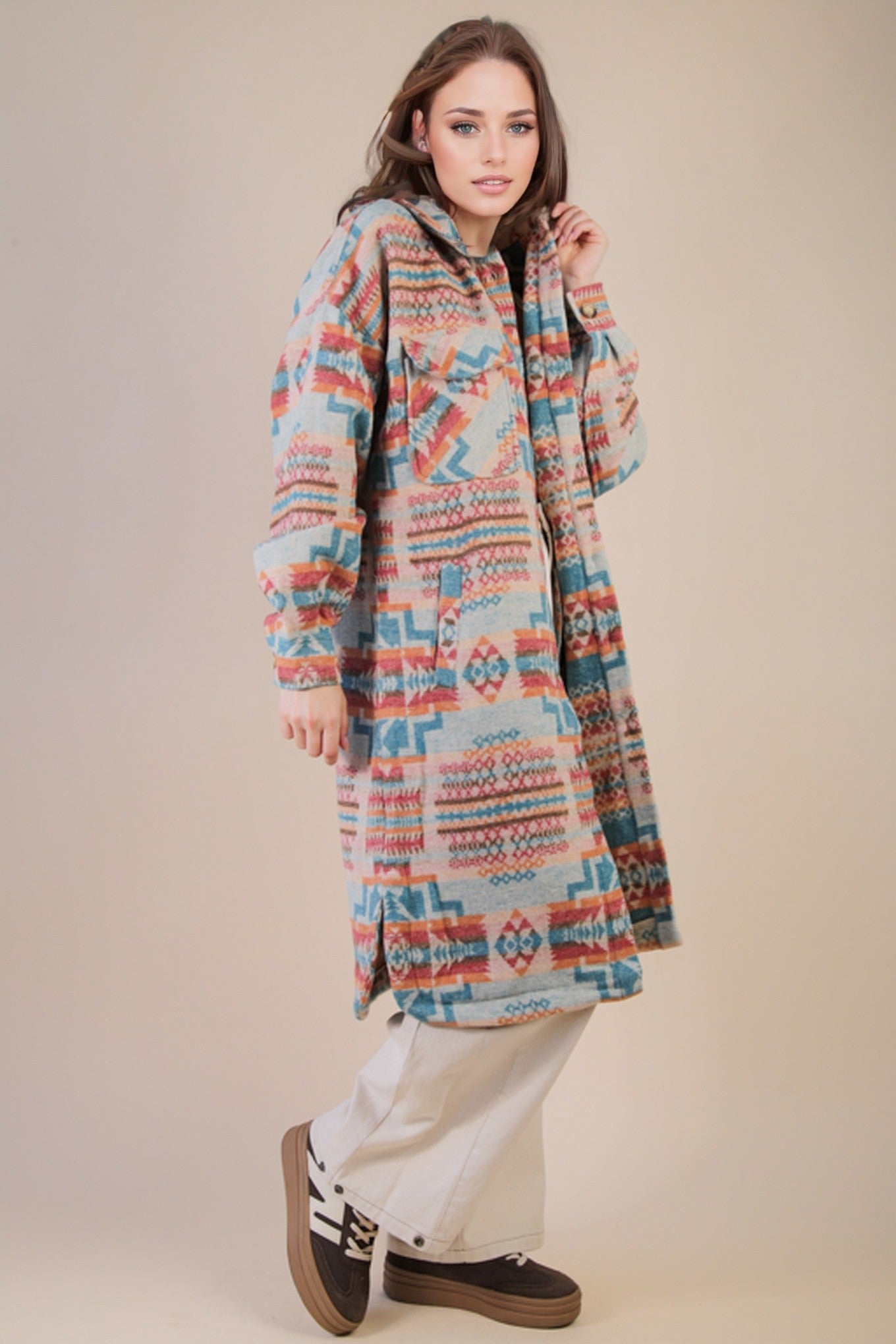 オルテガ柄 ロングシャケットコート