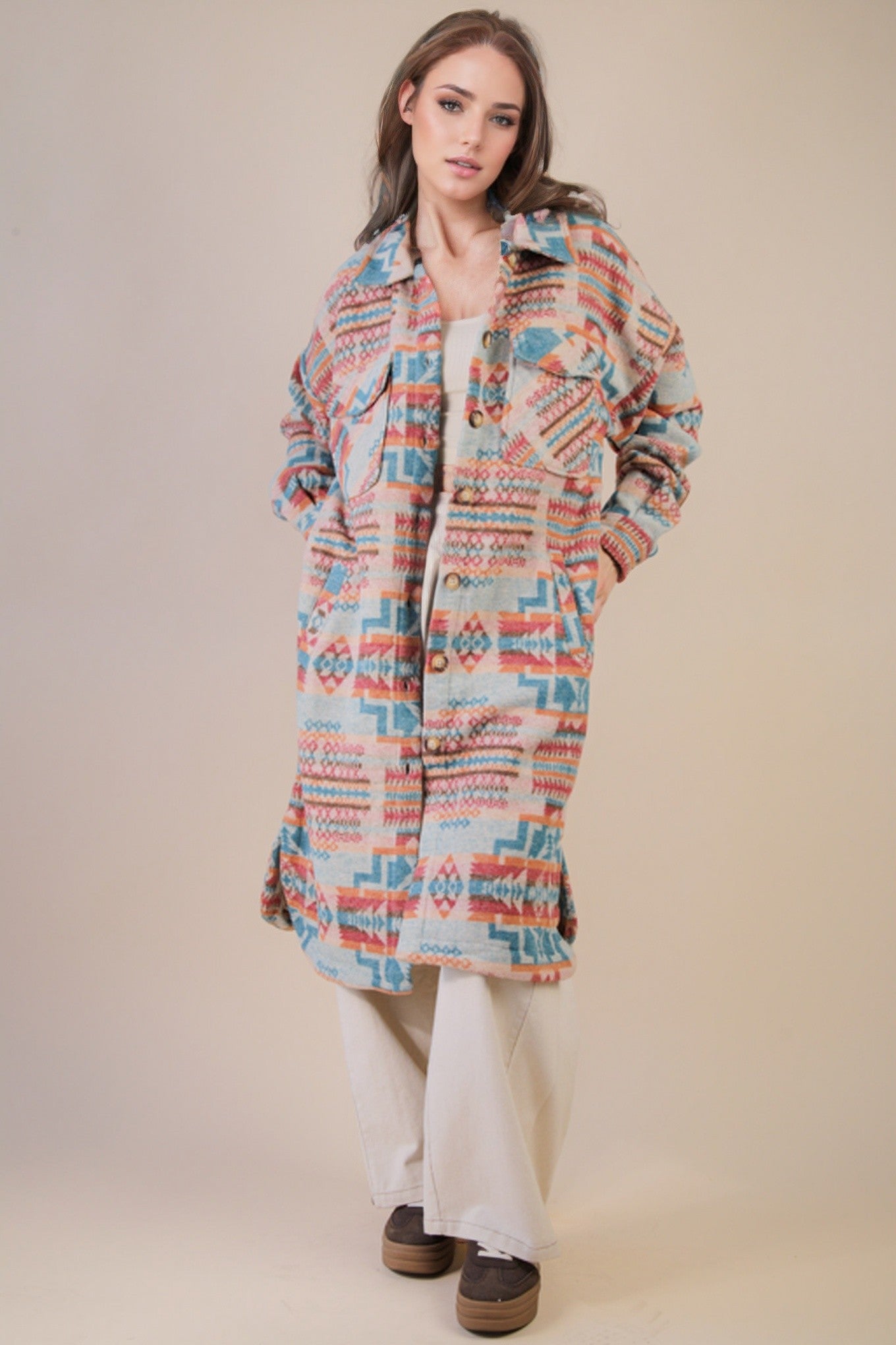 オルテガ柄 ロングシャケットコート