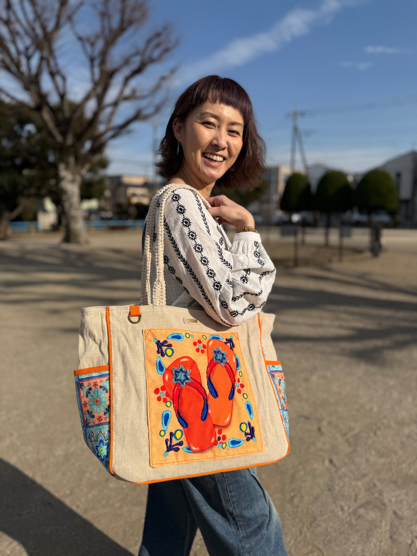 SunNSand カプリタイル柄ビーチサンダル トートバッグ