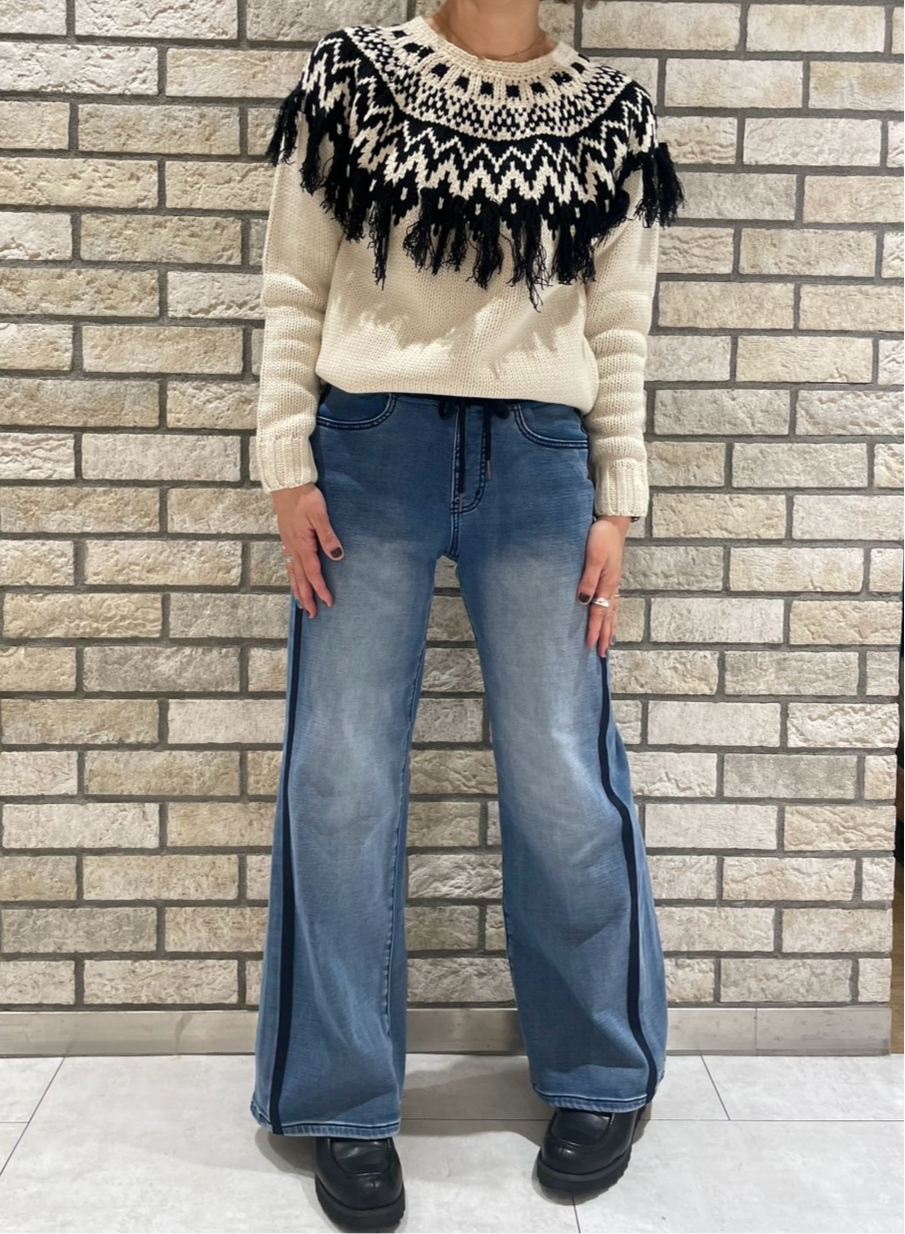 INDIMARK 【INDIKNIT】サイドラインワイドパンツ ブルー WK001