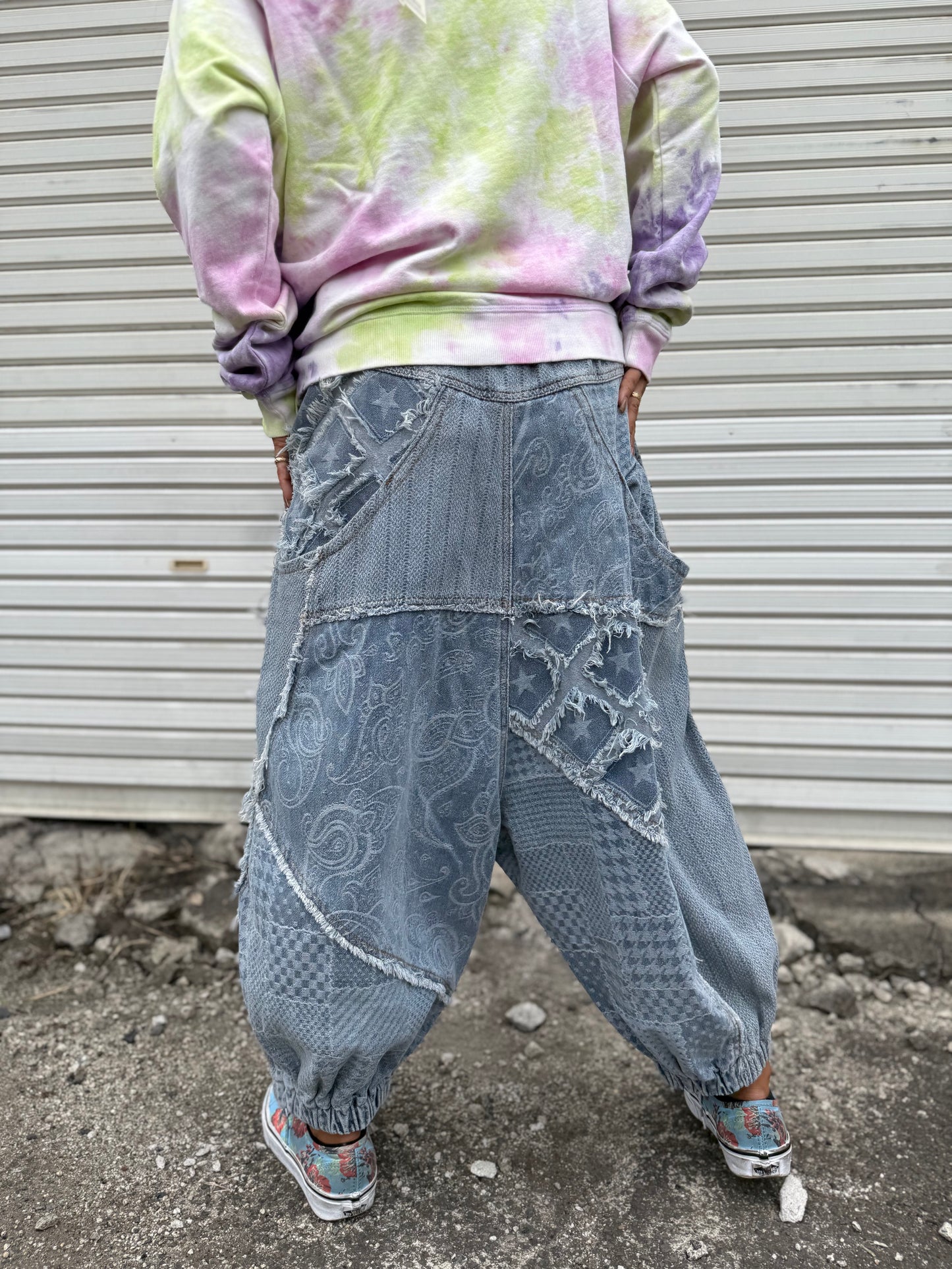 POL パッチワークデニムハーレムパンツ
