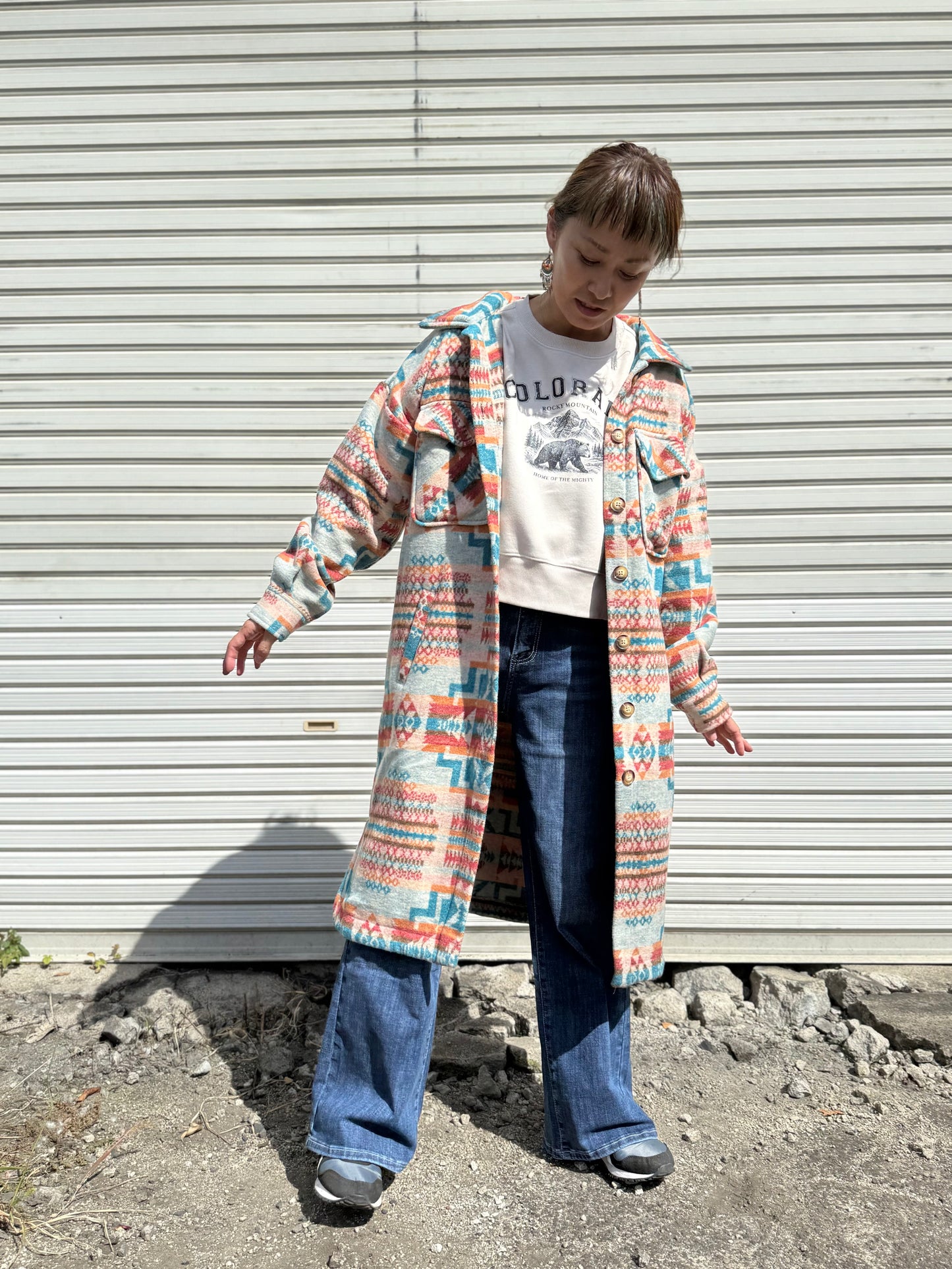 オルテガ柄 ロングシャケットコート