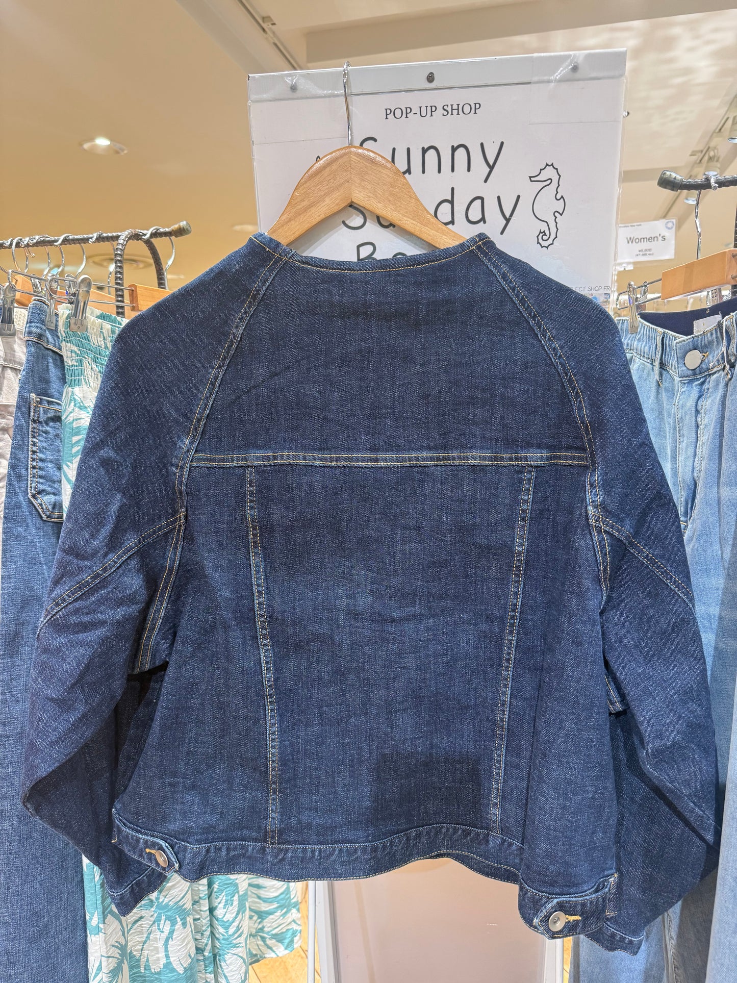 INDIMARK ノーカラー ラグラン デニムジャケット ストレッチ ベーシックブルー WJ259