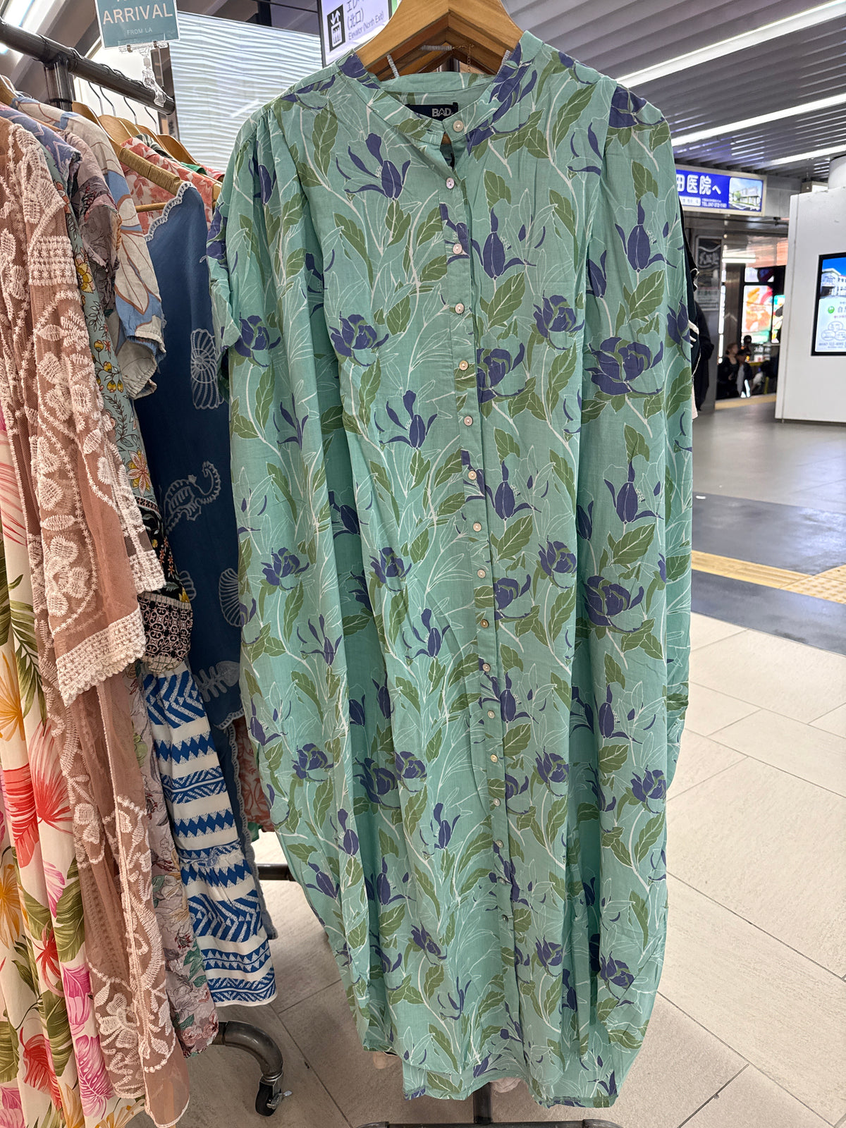BAD フラワープリント ロングシャツドレス
