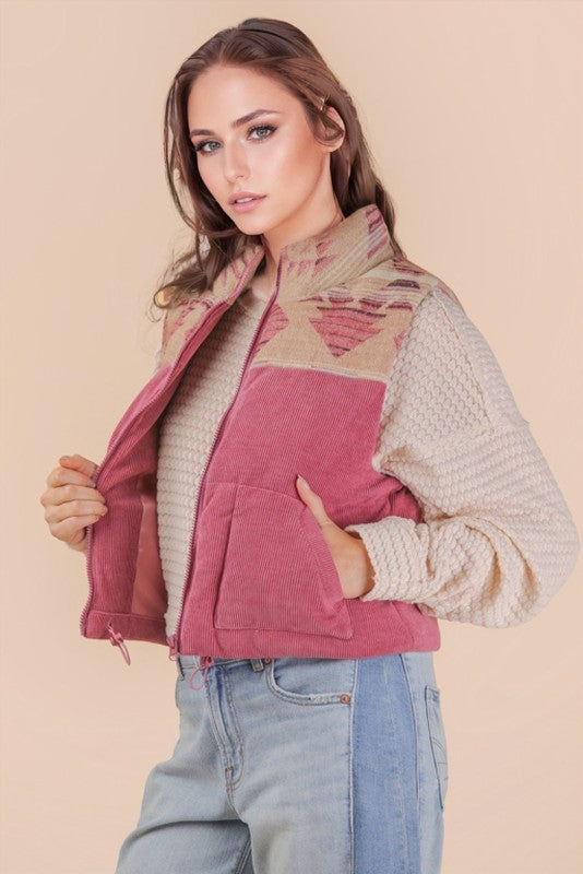 オルテガ柄 コーデュロイ ボアベスト