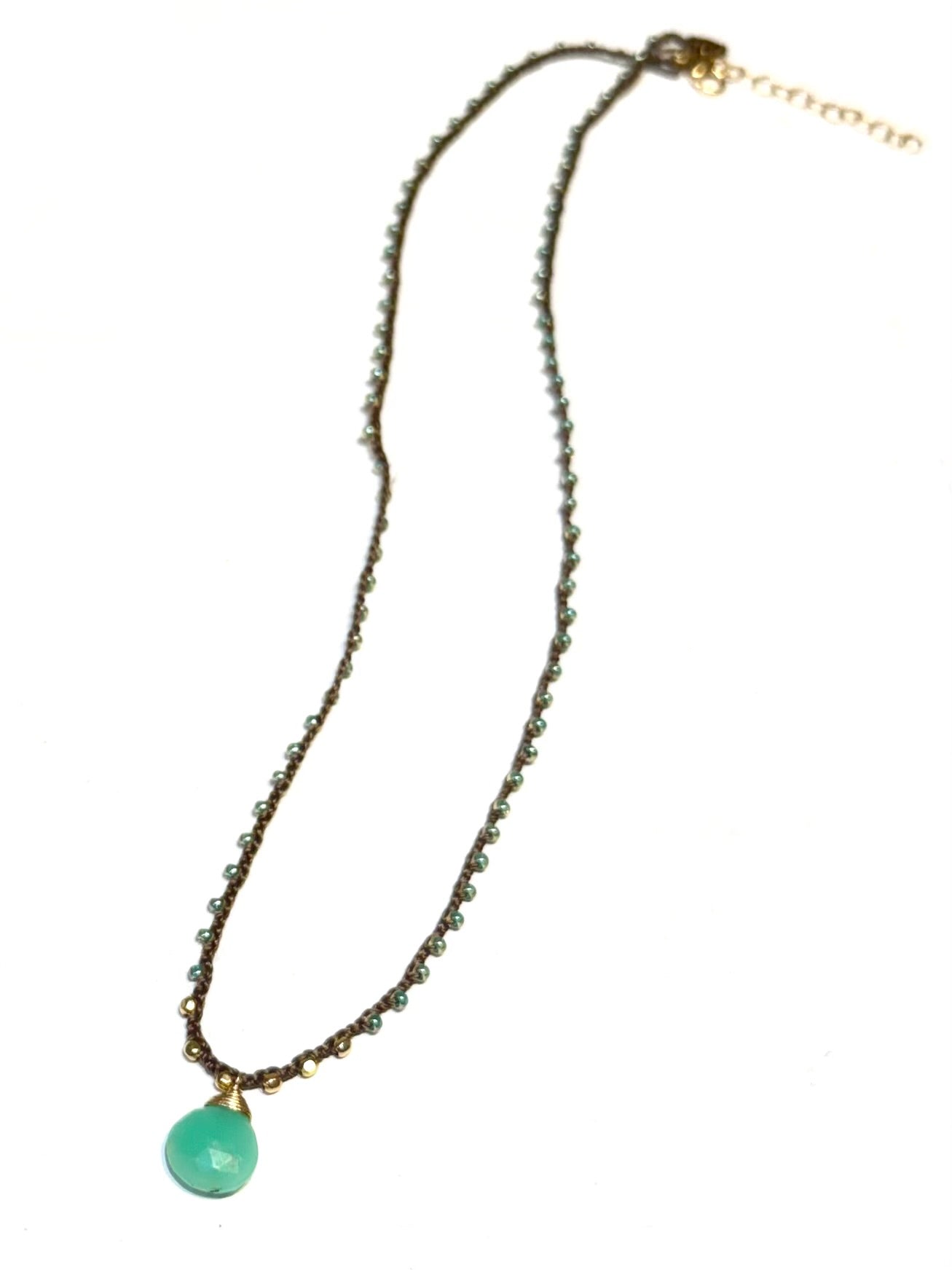 マチュピチュジュエリー クリソプレーズ/14kgf ブラウスシルクスレッドネックレス クリアグリーンビーズ