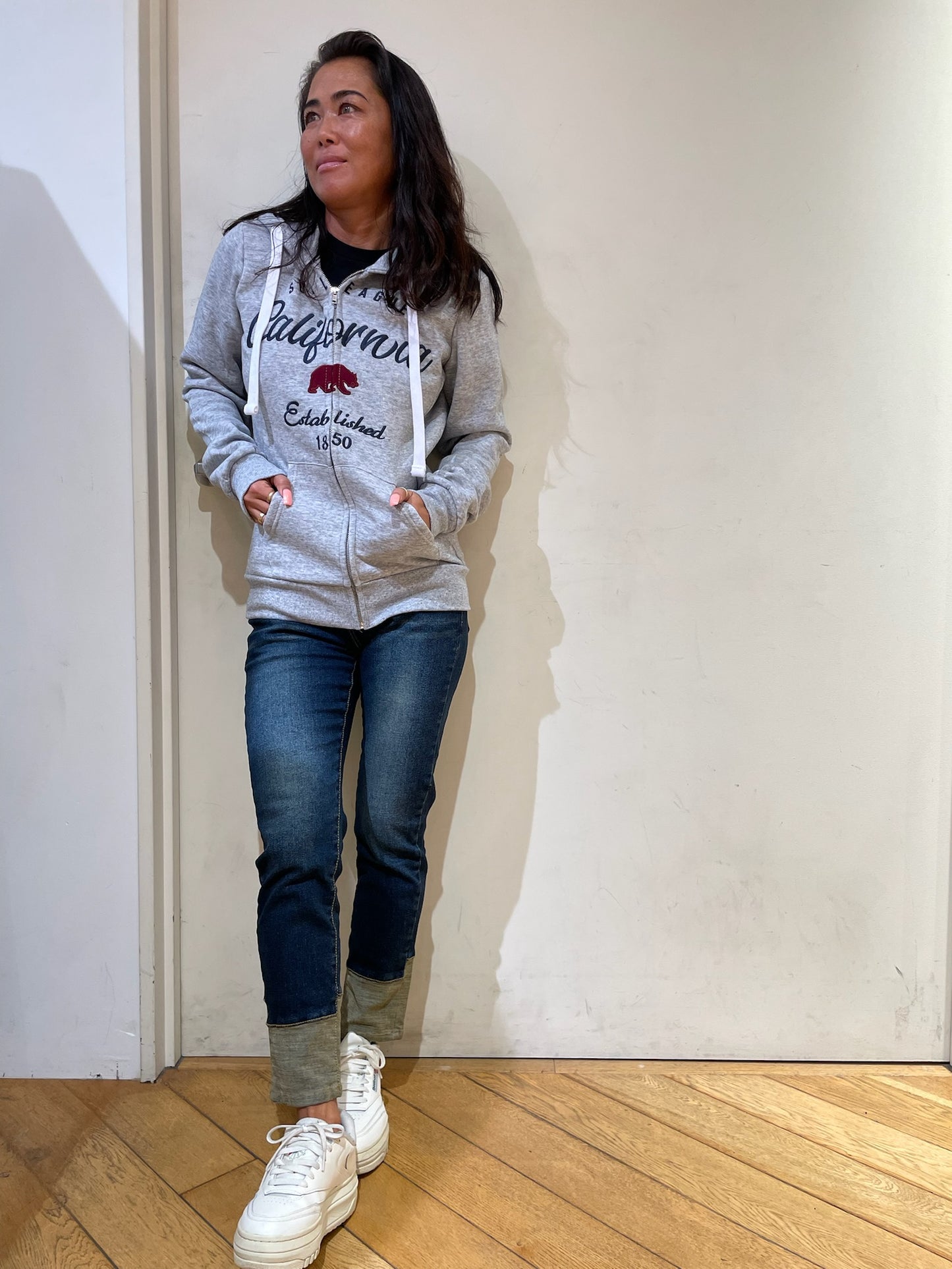 フリースジップアップフーディー ベア ライトヘザーグレー