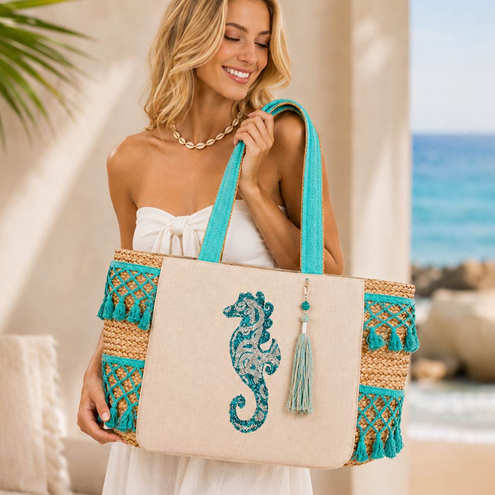 シーホース刺繍 ジュートトートバッグ – Sunny Sunday Beach