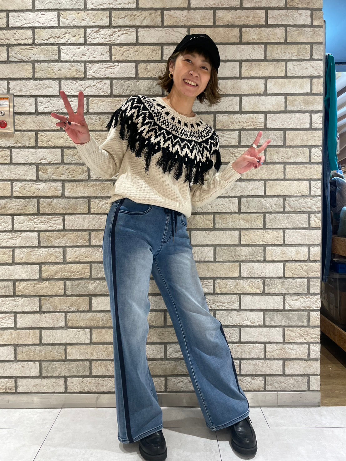 INDIMARK 【INDIKNIT】サイドラインワイドパンツ ブルー WK001