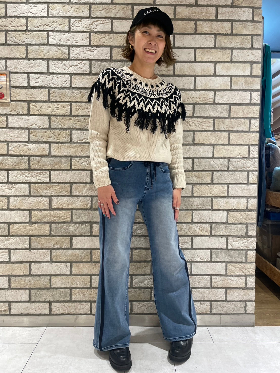 INDIMARK 【INDIKNIT】サイドラインワイドパンツ ブルー WK001