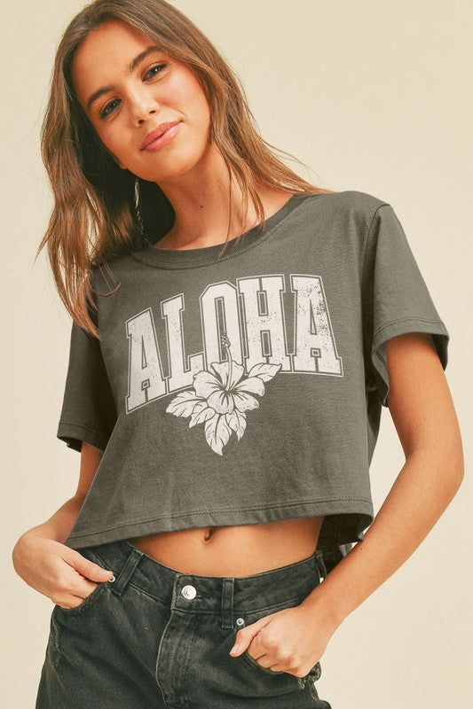 アロハ ハイビスカス ショート丈Tシャツ