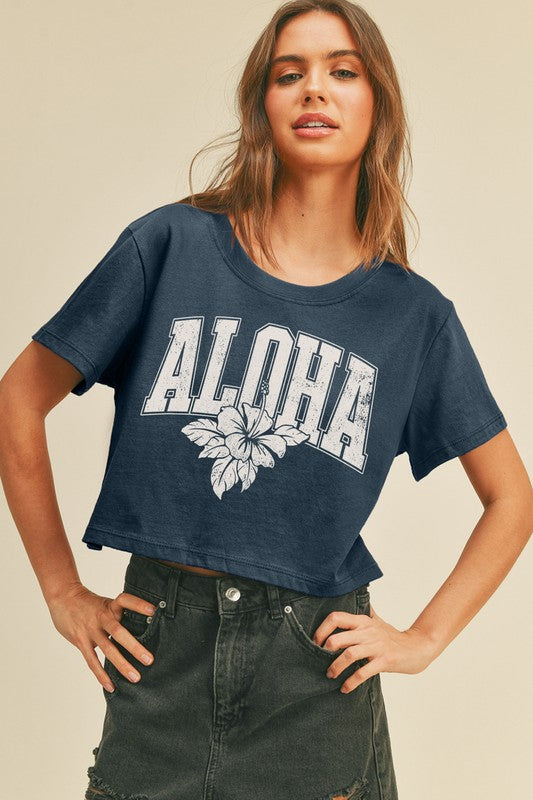 アロハ ハイビスカス ショート丈Tシャツ