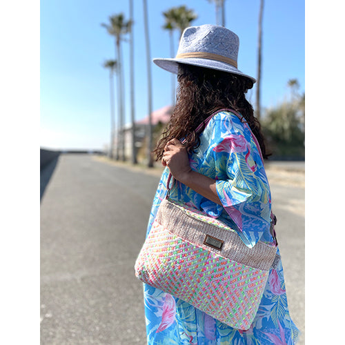 SunNSand ネオン異素材 ショルダーバッグ ストロー
