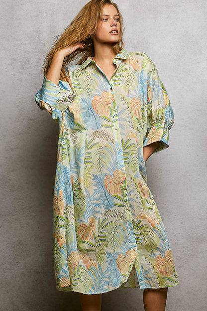 POL ボタニカル柄ロングシャツワンピース