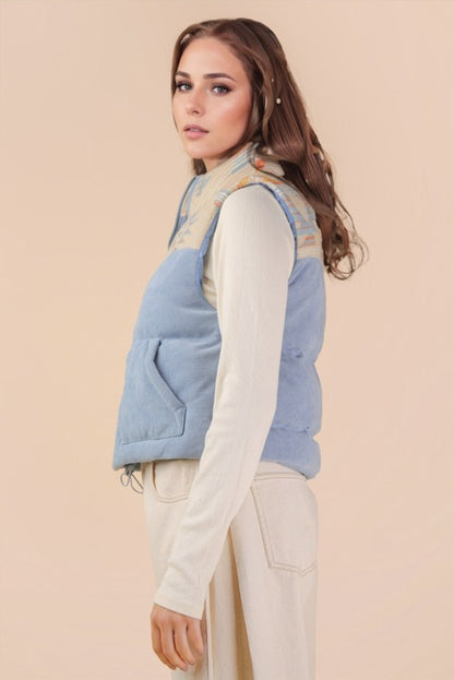 オルテガ柄 コーデュロイ ボアベスト