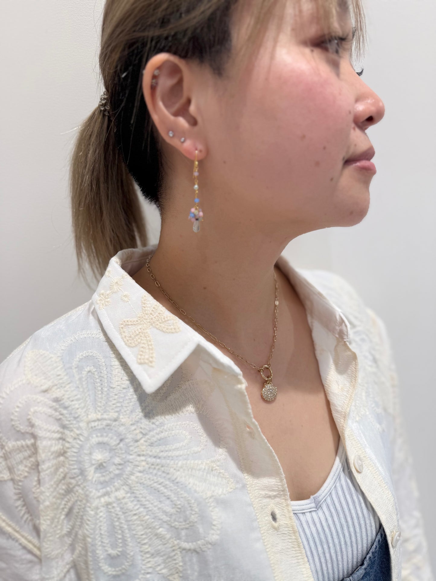 フラワー刺繍 シアーシャツ