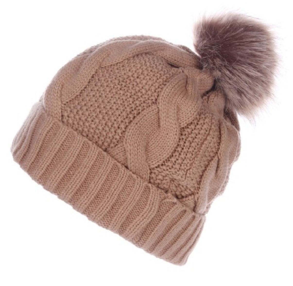 インナーボアケーブルニット帽 ポンポン付き