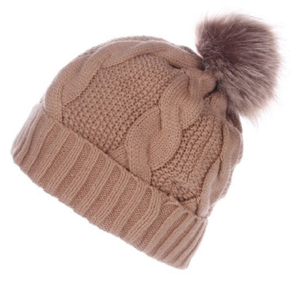 インナーボアケーブルニット帽 ポンポン付き