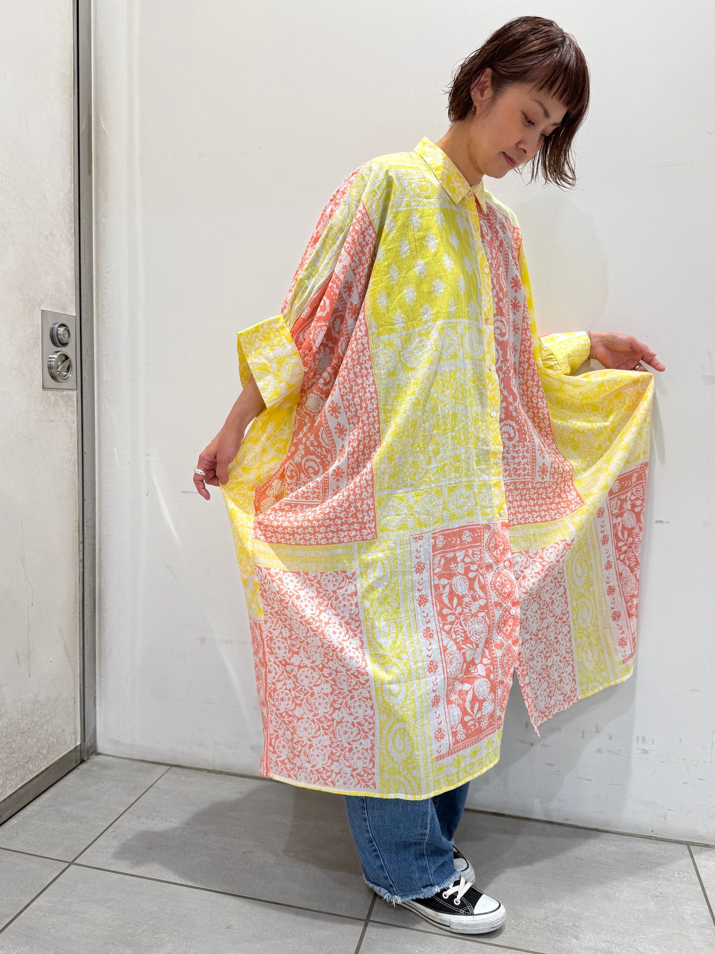 POL バンダナ柄ロングシャツワンピース