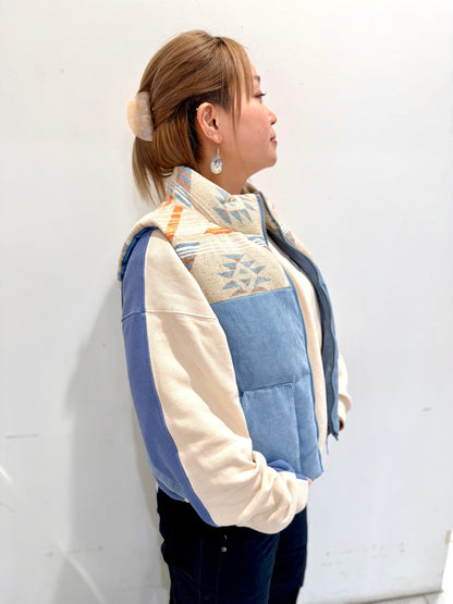 オルテガ柄 コーデュロイ ボアベスト