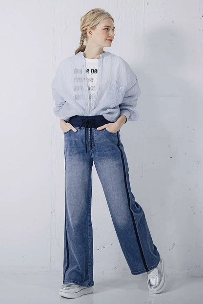 INDIMARK 【Indiknit】サイドラインワイドパンツ ブルー