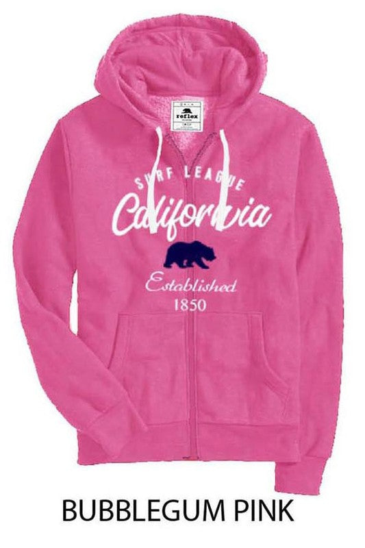 フリースジップアップフーディー カリフォルニアベア バブルガムピンク