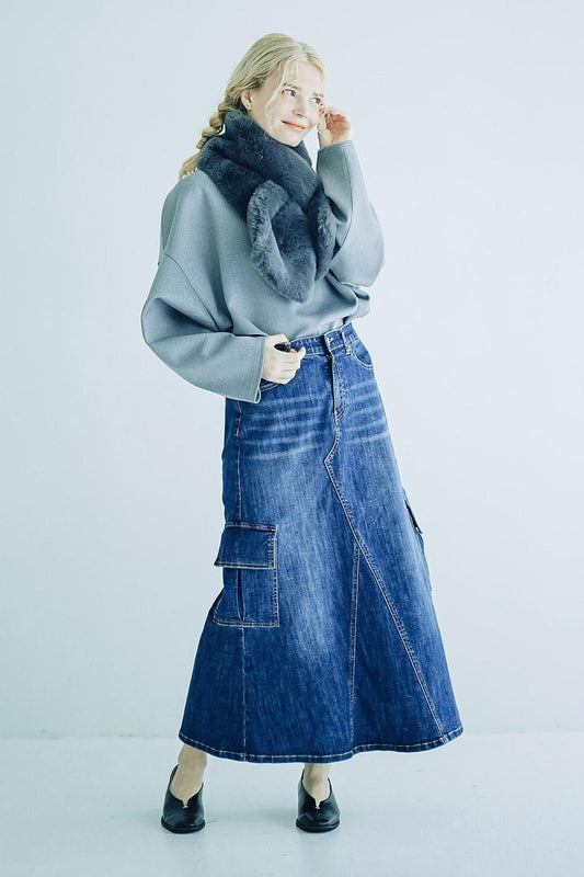 INDIMARK デニム カーゴ スカート ベーシックブルー WJ199