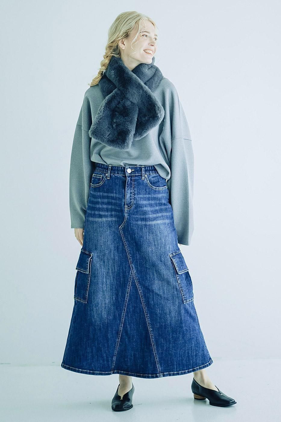 INDIMARK デニム カーゴ スカート ベーシックブルー WJ199