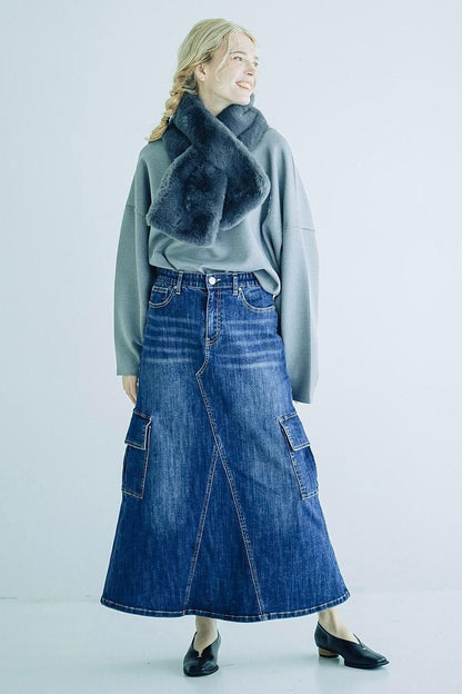 INDIMARK デニム カーゴ スカート ベーシックブルー WJ199