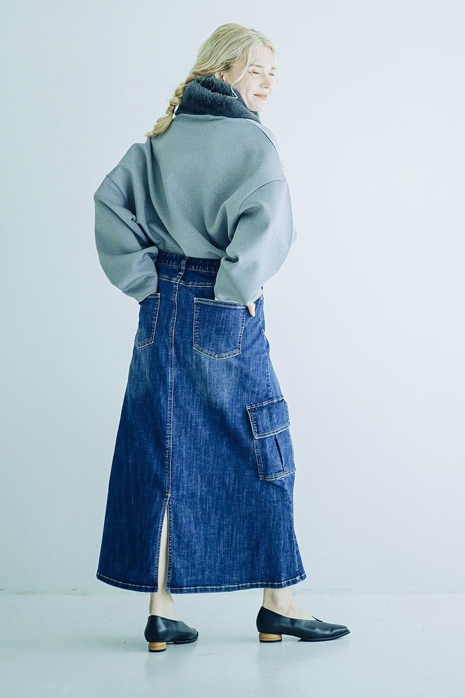 INDIMARK デニム カーゴ スカート ベーシックブルー WJ199