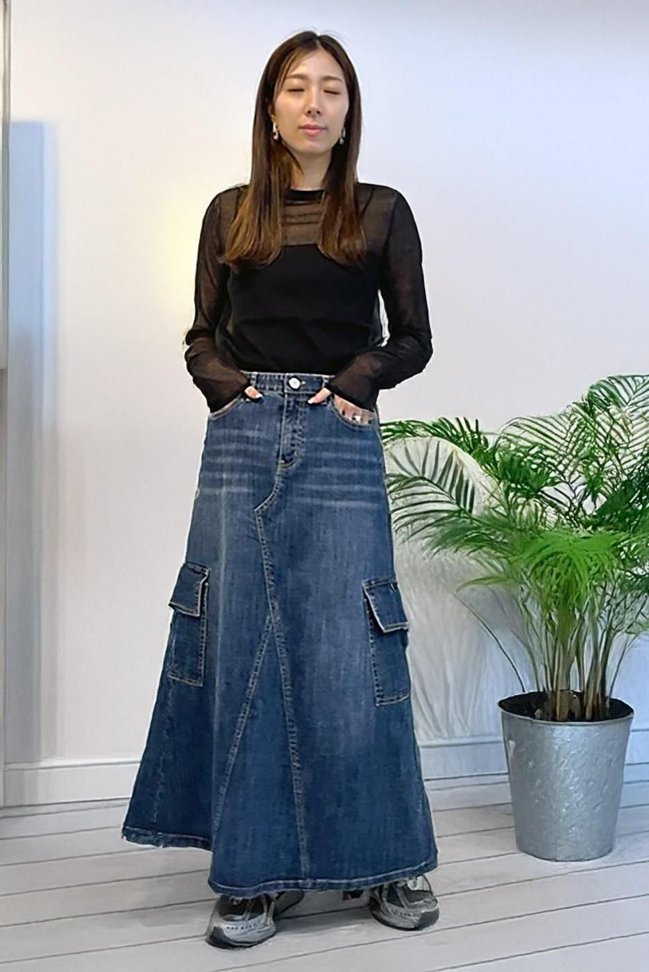 INDIMARK デニム カーゴ スカート ベーシックブルー WJ199