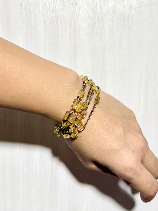 マチュピチュジュエリー 【シトリン/スクエア/14kgf】シルクスレッドラップブレス/NK &14kgfビーズ