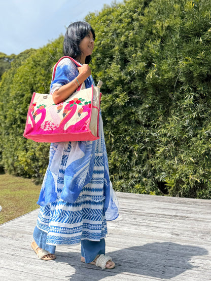 SunNSand フローラルフラミンゴ トートバッグ