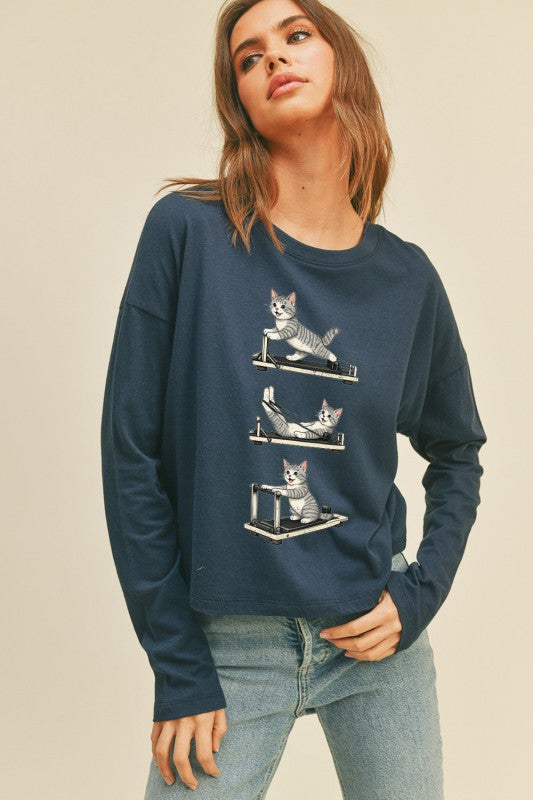 エクササイズキャット　クロップド丈ロングスリーブTシャツ