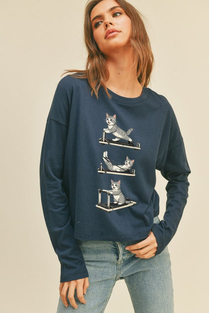 エクササイズキャット　クロップド丈ロングスリーブTシャツ