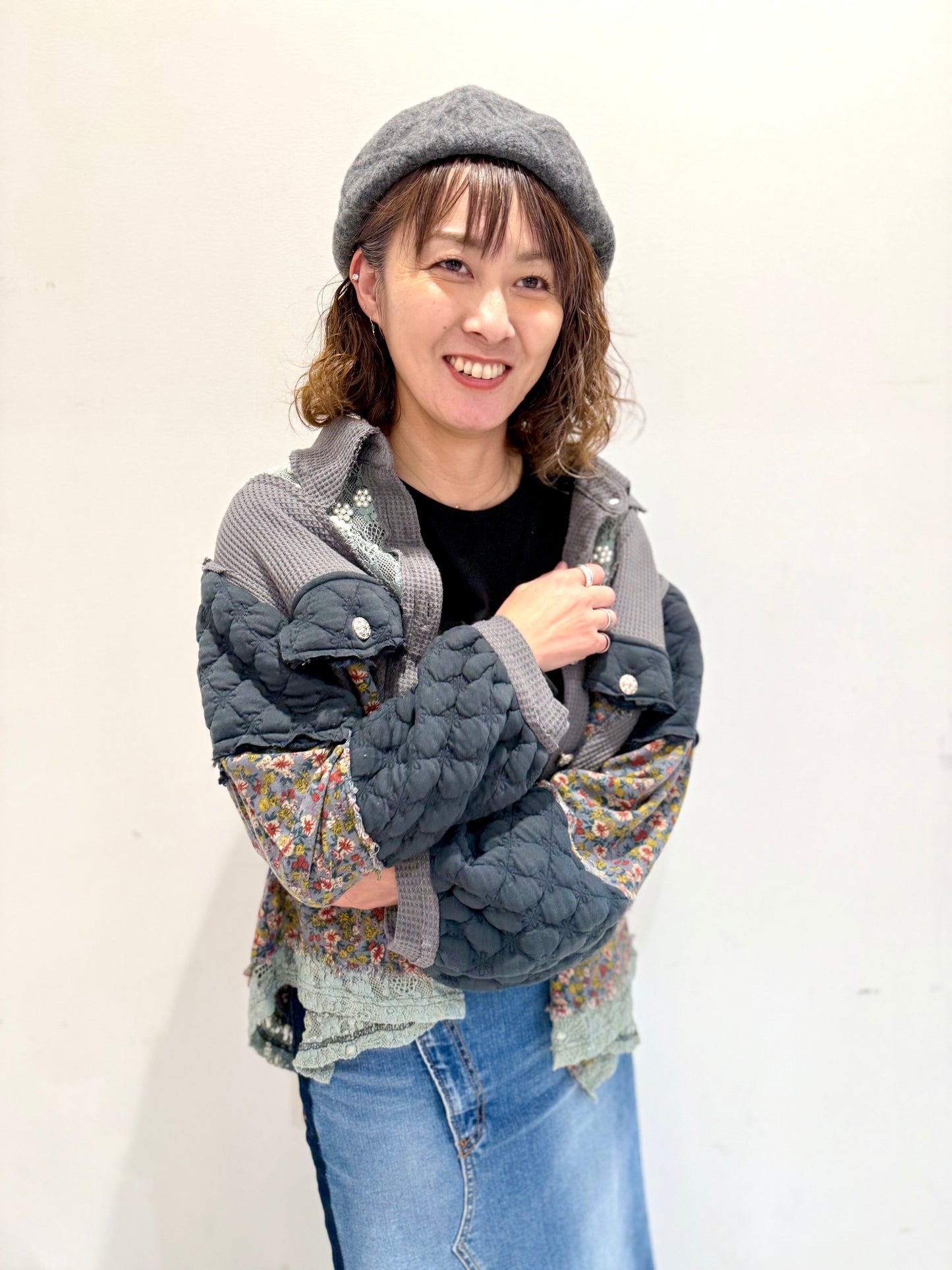 POL コントラストパッチ 花柄ジャケット