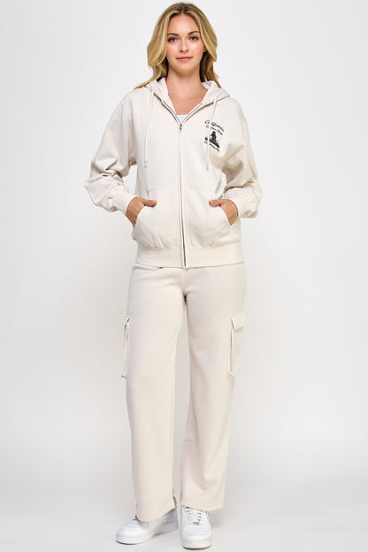 カリフォルニア刺繍 ゆったりジップアップフーディー