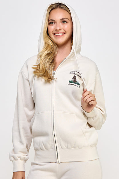 カリフォルニア刺繍 ゆったりジップアップフーディー