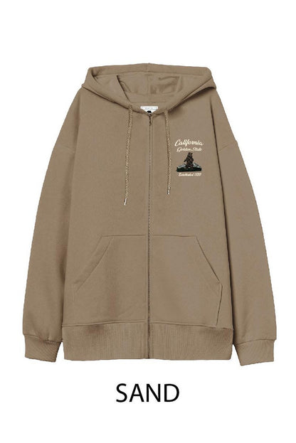 カリフォルニア刺繍 ゆったりジップアップフーディー