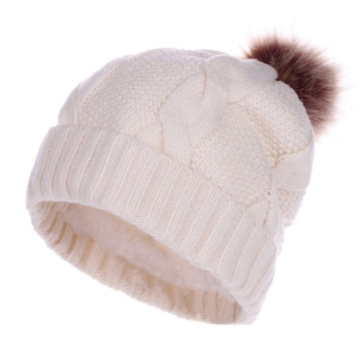 インナーボアケーブルニット帽 ポンポン付き