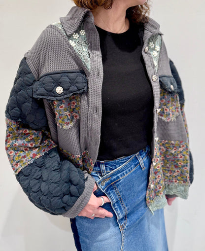 POL コントラストパッチ 花柄ジャケット