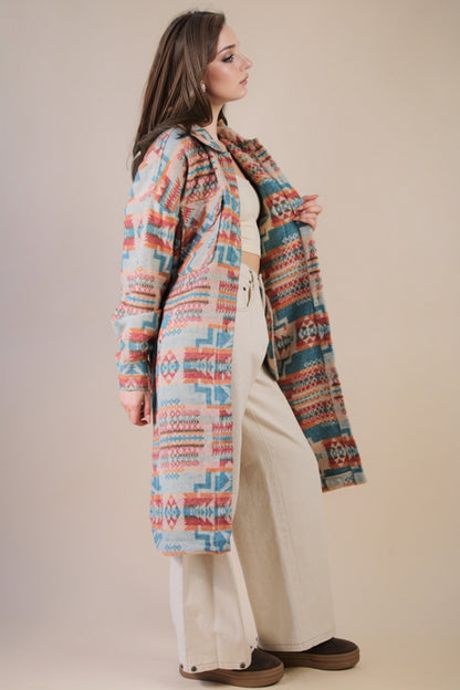 オルテガ柄 ロングシャケットコート